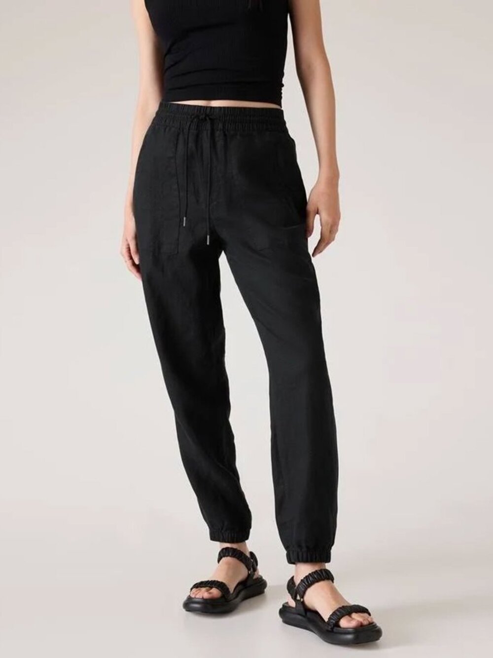 Athleta Retreat Linen Jogger in Black medium petite
